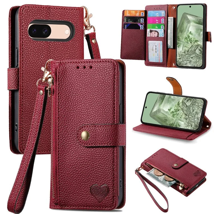 For Google Pixel 8a Case RFID Blocking Card Holder Phone Cover with Hand Strap