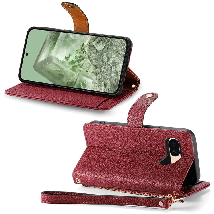 For Google Pixel 8a Case RFID Blocking Card Holder Phone Cover with Hand Strap