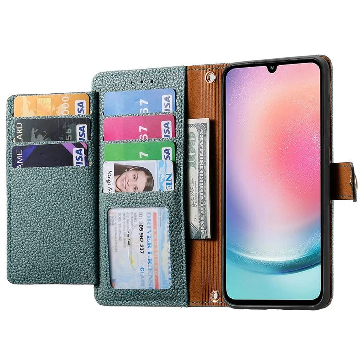For Samsung Galaxy A25 5G (Global) (161.0 x 76.5 x 8.3mm) Case Leather RFID Blocking Phone Cover