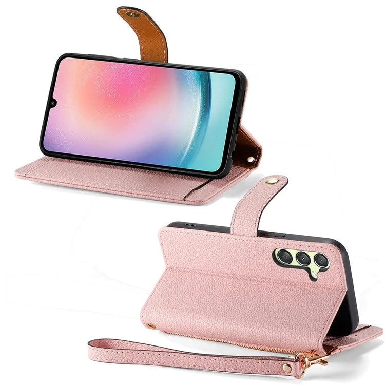 For Samsung Galaxy A25 5G (Global) (161.0 x 76.5 x 8.3mm) Case Leather RFID Blocking Phone Cover