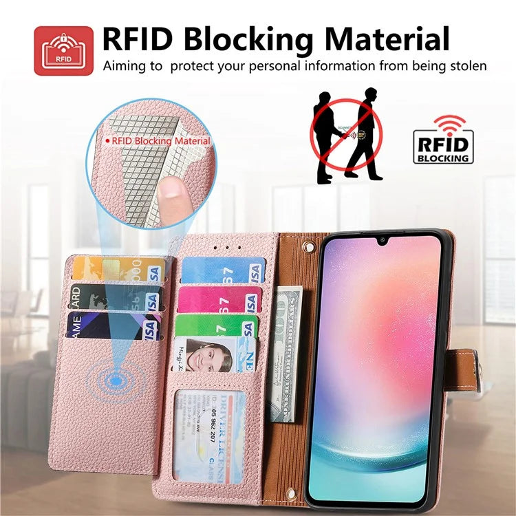 For Samsung Galaxy A25 5G (Global) (161.0 x 76.5 x 8.3mm) Case Leather RFID Blocking Phone Cover
