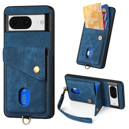 D1 For Google Pixel 8 Cell Phone Case Retro Card Holder Kickstand Cover
