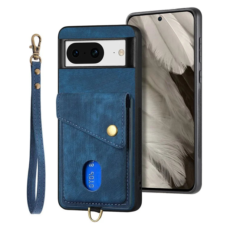 D1 For Google Pixel 8 Cell Phone Case Retro Card Holder Kickstand Cover