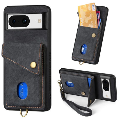 D1 For Google Pixel 8 Cell Phone Case Retro Card Holder Kickstand Cover