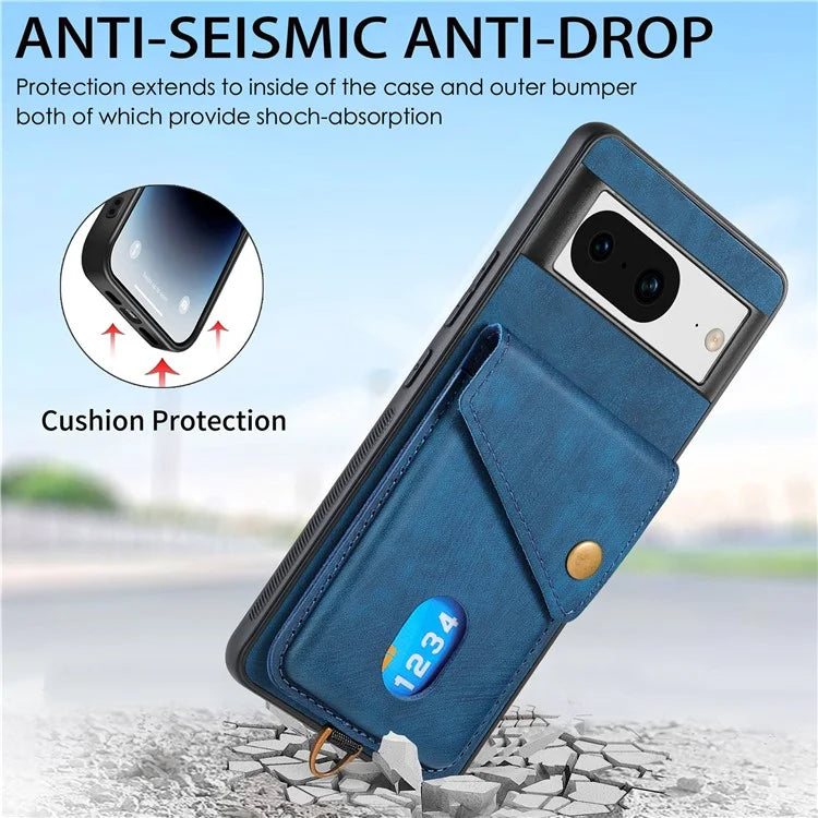 D1 For Google Pixel 8 Cell Phone Case Retro Card Holder Kickstand Cover