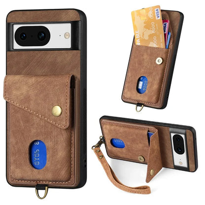 D1 For Google Pixel 8 Cell Phone Case Retro Card Holder Kickstand Cover