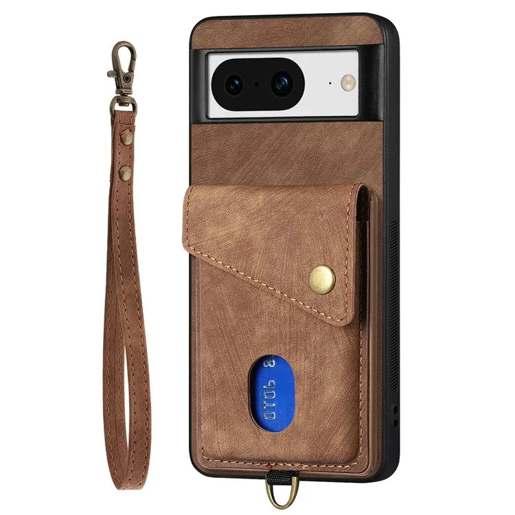 D1 For Google Pixel 8 Cell Phone Case Retro Card Holder Kickstand Cover
