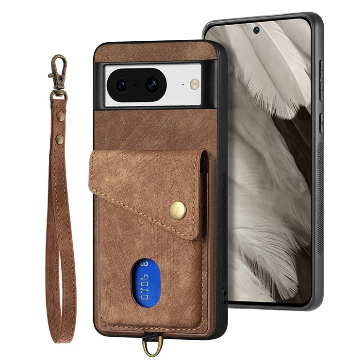 D1 For Google Pixel 8 Cell Phone Case Retro Card Holder Kickstand Cover