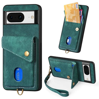 D1 For Google Pixel 8 Cell Phone Case Retro Card Holder Kickstand Cover