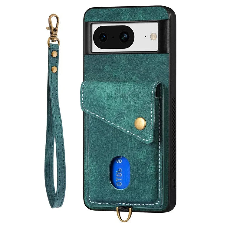 D1 For Google Pixel 8 Cell Phone Case Retro Card Holder Kickstand Cover