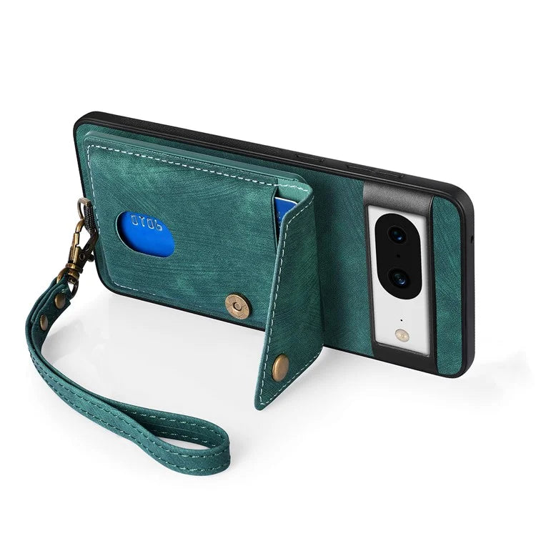 D1 For Google Pixel 8 Cell Phone Case Retro Card Holder Kickstand Cover