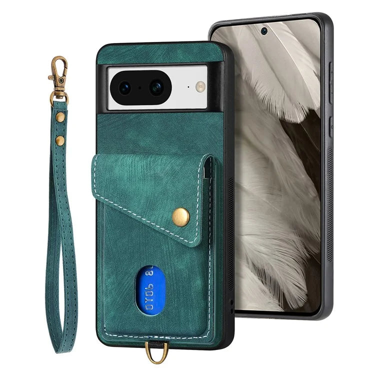 D1 For Google Pixel 8 Cell Phone Case Retro Card Holder Kickstand Cover