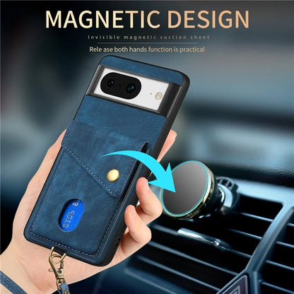 D1 For Google Pixel 8 Cell Phone Case Retro Card Holder Kickstand Cover