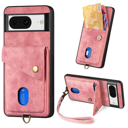 D1 For Google Pixel 8 Cell Phone Case Retro Card Holder Kickstand Cover