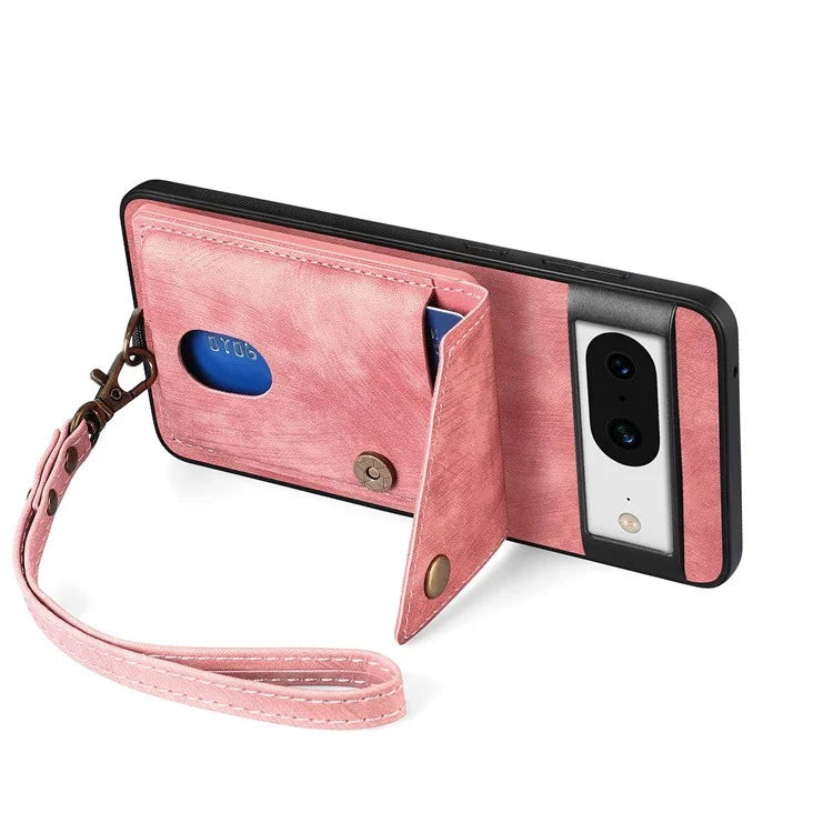D1 For Google Pixel 8 Cell Phone Case Retro Card Holder Kickstand Cover
