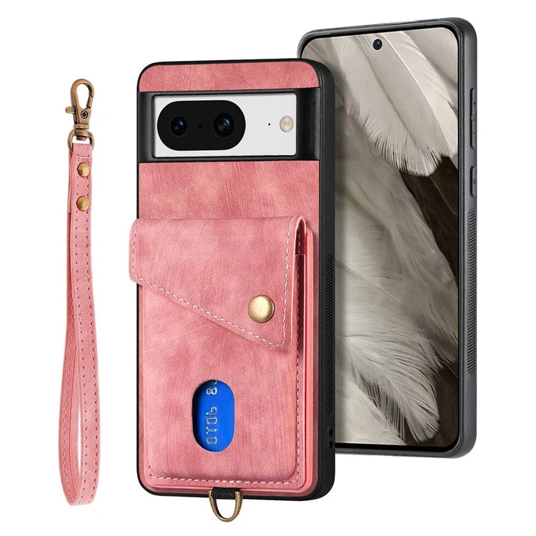 D1 For Google Pixel 8 Cell Phone Case Retro Card Holder Kickstand Cover