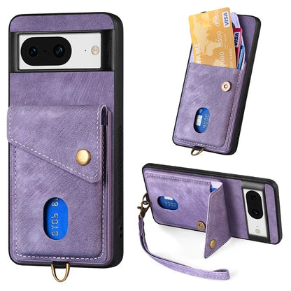 D1 For Google Pixel 8 Cell Phone Case Retro Card Holder Kickstand Cover