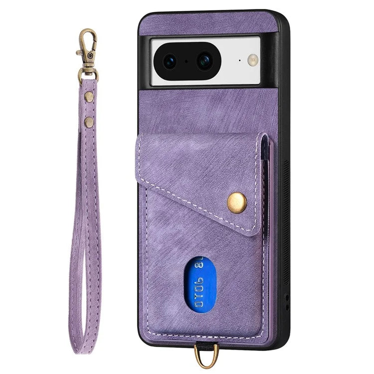 D1 For Google Pixel 8 Cell Phone Case Retro Card Holder Kickstand Cover