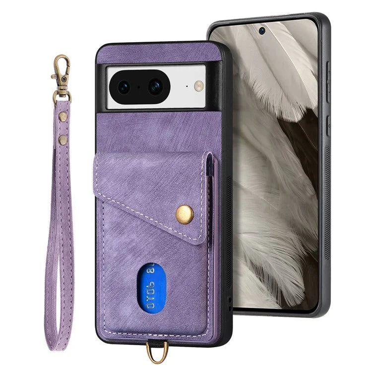 D1 For Google Pixel 8 Cell Phone Case Retro Card Holder Kickstand Cover