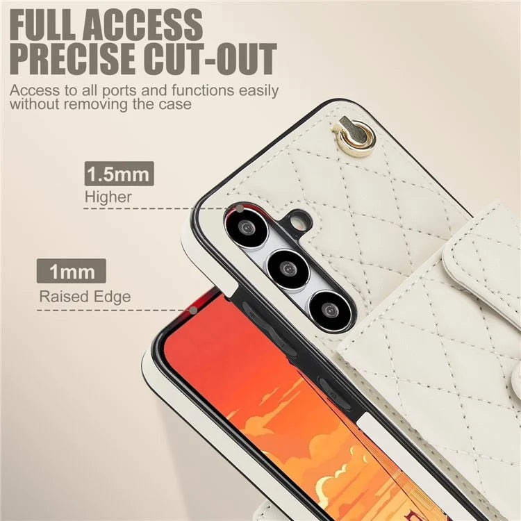 026 For Samsung Galaxy S24 Kickstand Phone Case Rhombus Grid Pattern with 2 Straps