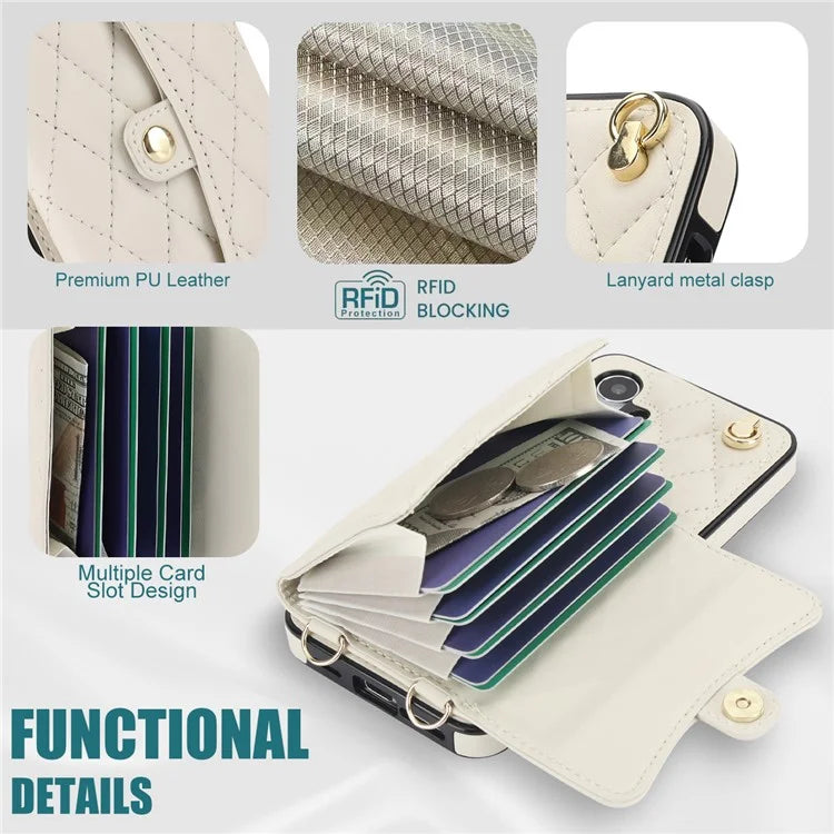 026 For Samsung Galaxy S24 Kickstand Phone Case Rhombus Grid Pattern with 2 Straps
