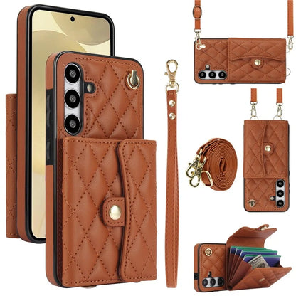 026 For Samsung Galaxy S24 Kickstand Phone Case Rhombus Grid Pattern with 2 Straps
