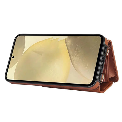 026 For Samsung Galaxy S24 Kickstand Phone Case Rhombus Grid Pattern with 2 Straps