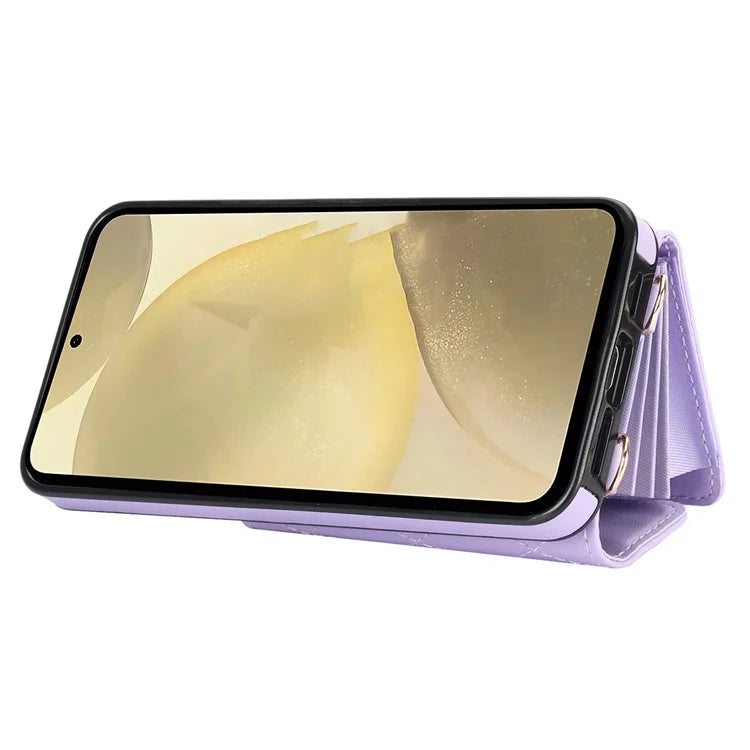 026 For Samsung Galaxy S24 Kickstand Phone Case Rhombus Grid Pattern with 2 Straps