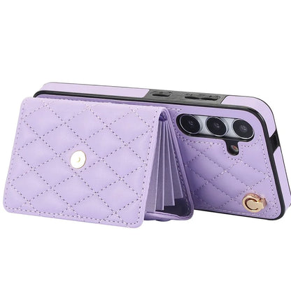 026 For Samsung Galaxy S24 Kickstand Phone Case Rhombus Grid Pattern with 2 Straps