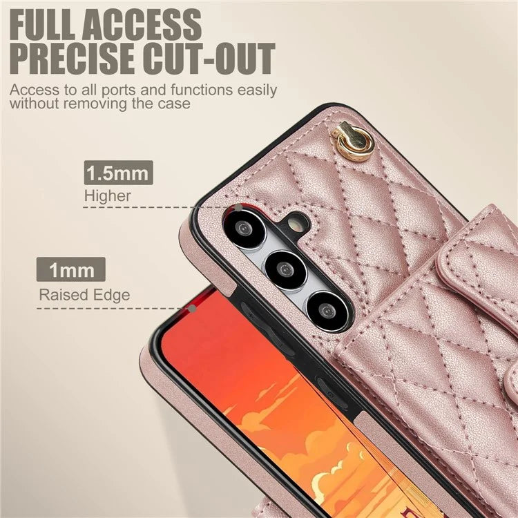 026 For Samsung Galaxy S24 Kickstand Phone Case Rhombus Grid Pattern with 2 Straps