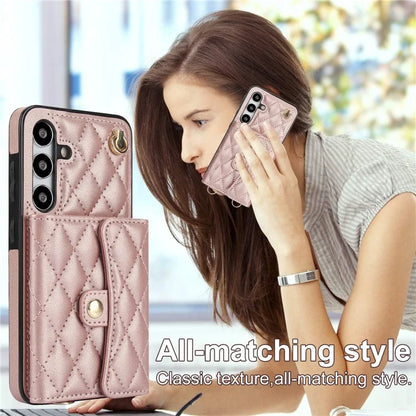 026 For Samsung Galaxy S24 Kickstand Phone Case Rhombus Grid Pattern with 2 Straps