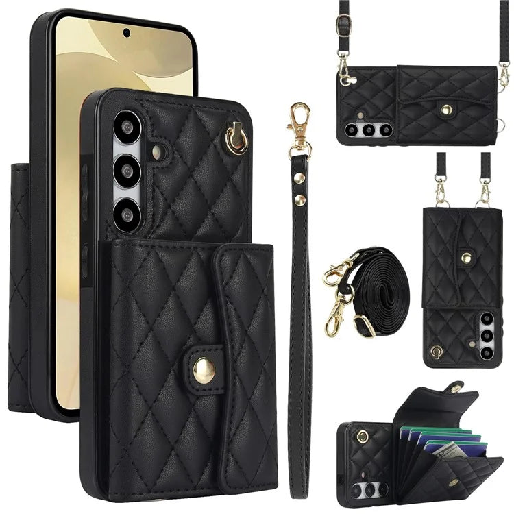 026 For Samsung Galaxy S24+ Card Case Leather Coated TPU Phone Cover with 2 Straps