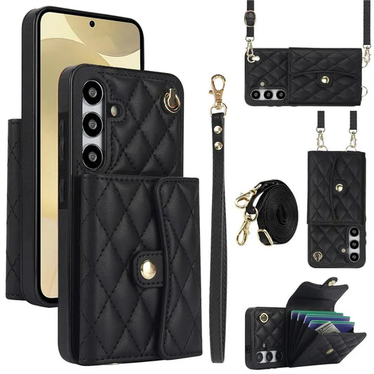 026 For Samsung Galaxy S24+ Card Case Leather Coated TPU Phone Cover with 2 Straps