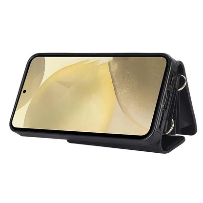 026 For Samsung Galaxy S24+ Card Case Leather Coated TPU Phone Cover with 2 Straps