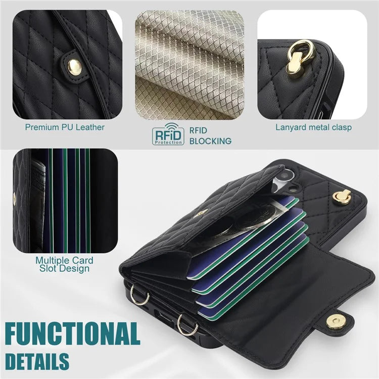 026 For Samsung Galaxy S24+ Card Case Leather Coated TPU Phone Cover with 2 Straps