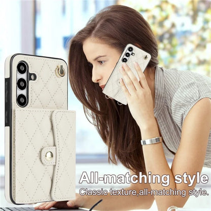 026 For Samsung Galaxy S24+ Card Case Leather Coated TPU Phone Cover with 2 Straps