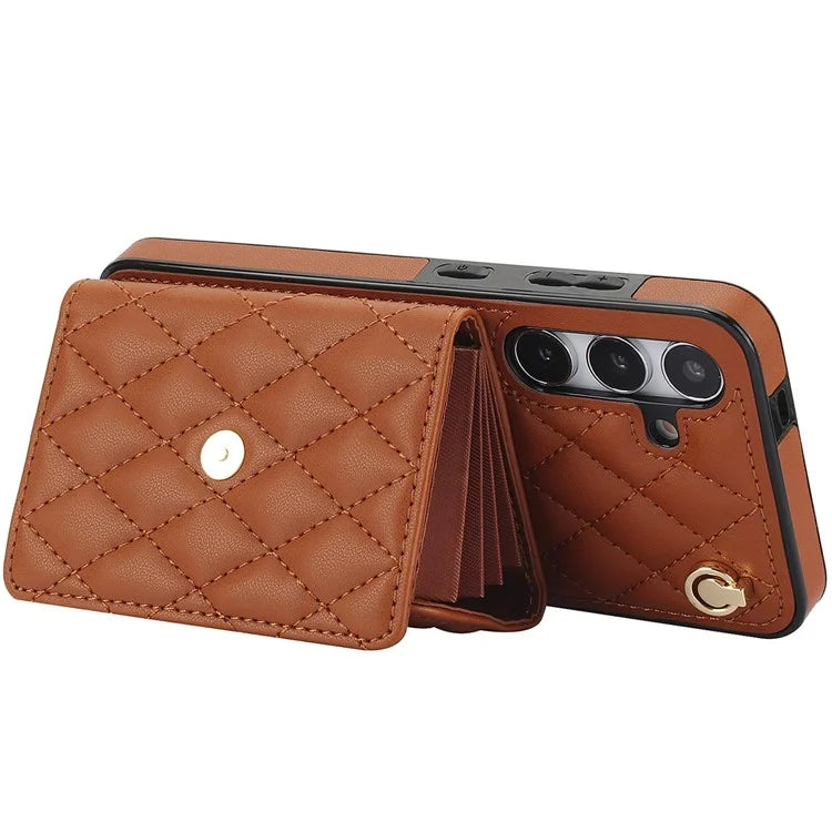 026 For Samsung Galaxy S24+ Card Case Leather Coated TPU Phone Cover with 2 Straps