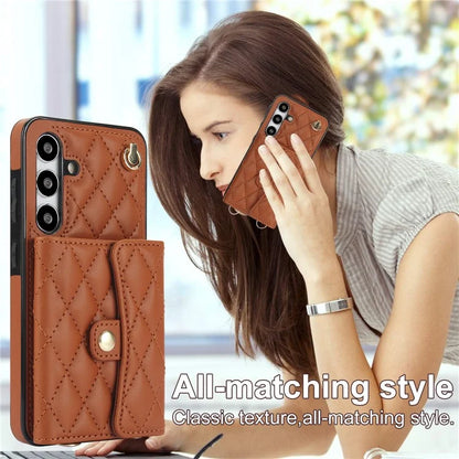 026 For Samsung Galaxy S24+ Card Case Leather Coated TPU Phone Cover with 2 Straps
