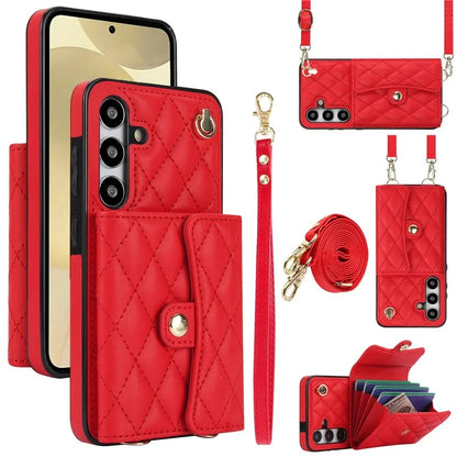026 For Samsung Galaxy S24+ Card Case Leather Coated TPU Phone Cover with 2 Straps