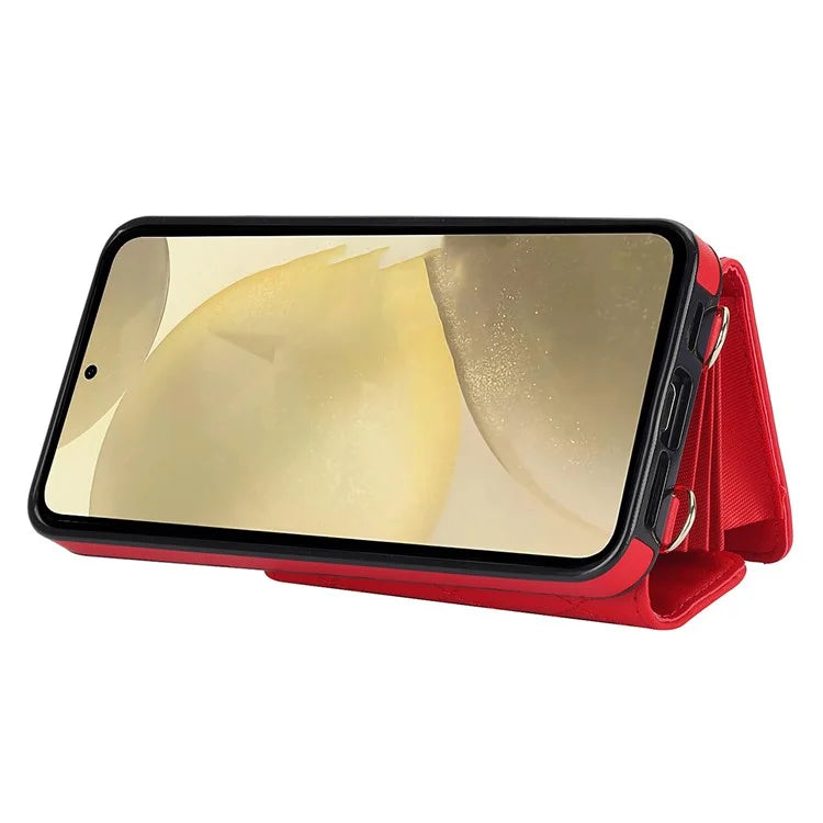 026 For Samsung Galaxy S24+ Card Case Leather Coated TPU Phone Cover with 2 Straps
