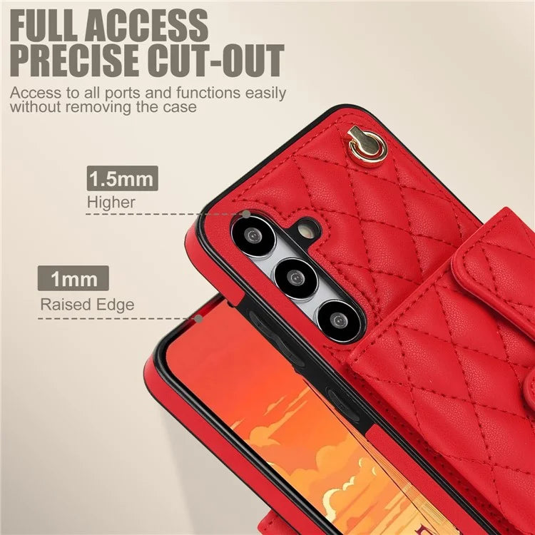 026 For Samsung Galaxy S24+ Card Case Leather Coated TPU Phone Cover with 2 Straps