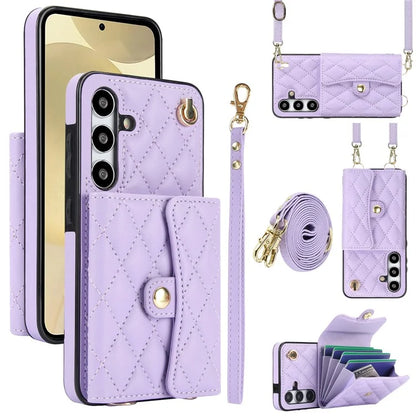 026 For Samsung Galaxy S24+ Card Case Leather Coated TPU Phone Cover with 2 Straps