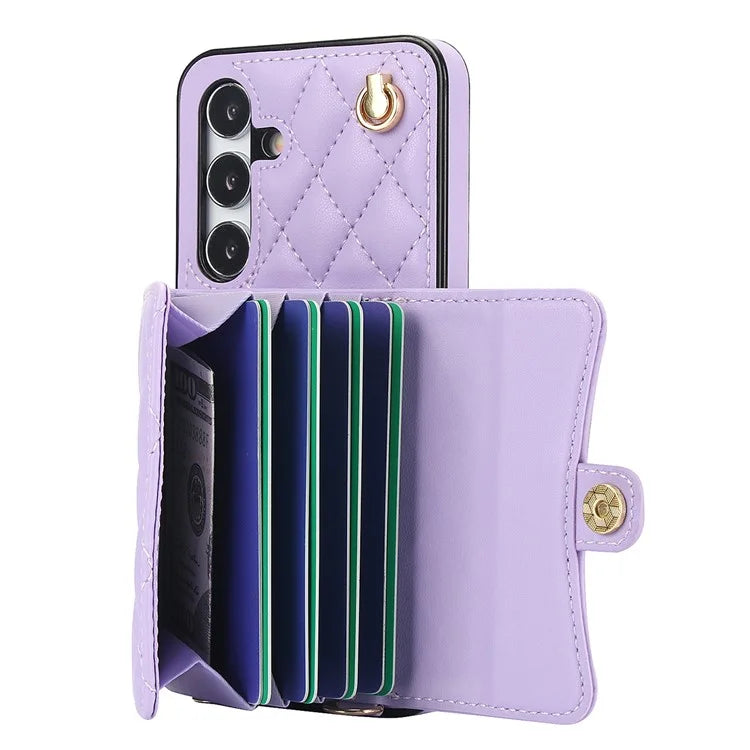 026 For Samsung Galaxy S24+ Card Case Leather Coated TPU Phone Cover with 2 Straps
