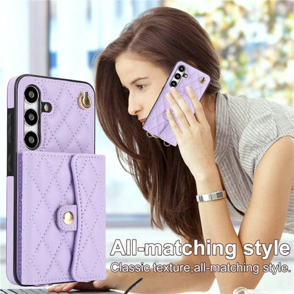026 For Samsung Galaxy S24+ Card Case Leather Coated TPU Phone Cover with 2 Straps