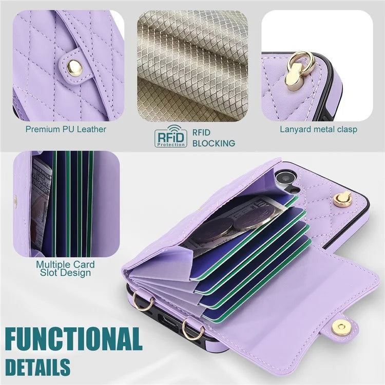 026 For Samsung Galaxy S24+ Card Case Leather Coated TPU Phone Cover with 2 Straps