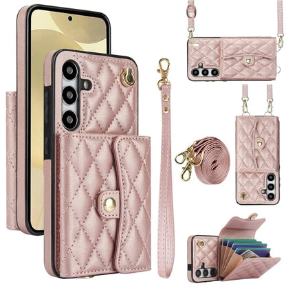 026 For Samsung Galaxy S24+ Card Case Leather Coated TPU Phone Cover with 2 Straps