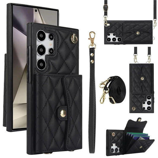 026 For Samsung Galaxy S24 Ultra Card Slots Phone Case Kickstand Leather+TPU Cover