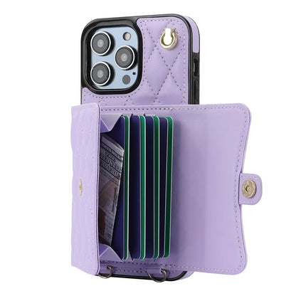 026 For iPhone 13 Pro Max Crossbody Case Leather+TPU Phone Cover Card Slots Kickstand