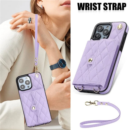 026 For iPhone 13 Pro Max Crossbody Case Leather+TPU Phone Cover Card Slots Kickstand
