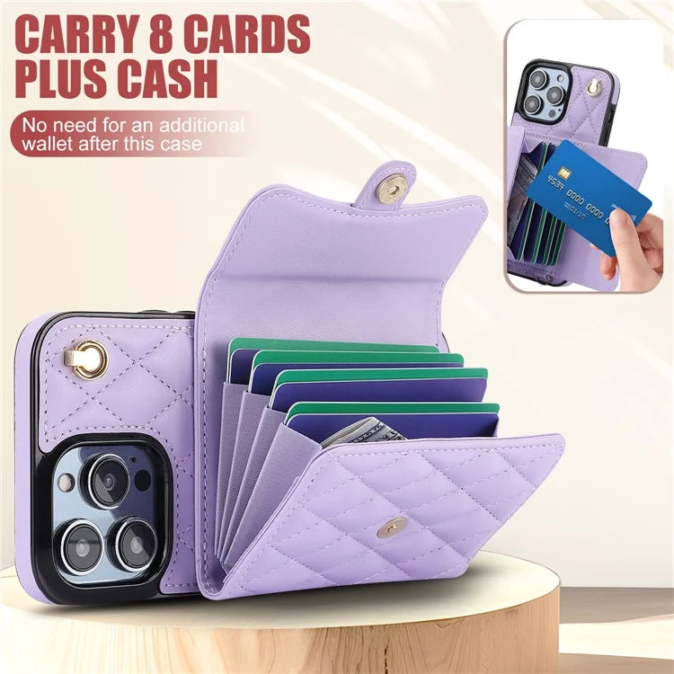 026 For iPhone 13 Pro Max Crossbody Case Leather+TPU Phone Cover Card Slots Kickstand